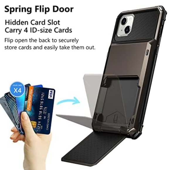 Wallet Cover Dual Layer Hybrid Case for iPhone 14 - Picture 2 of 8